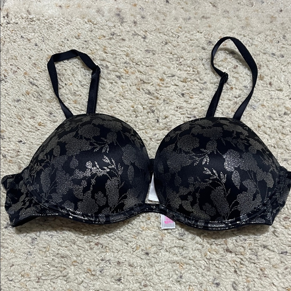 Victoria's Secret Black and Silver Floral Bra